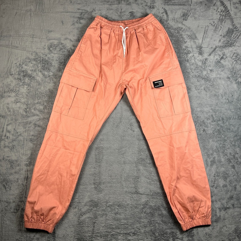 Sangtree Cargo Jogger Pants Womens Small Coral Pink Utility Pockets Tapered Leg